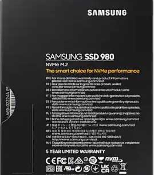 Накопитель SSD Samsung 980, 250Gb, PCIe 3.0 x4, M.2 2280, NVMe, R/W 2900/1300