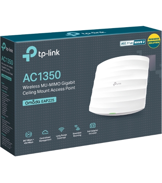 Точка доступа AC1350 Wireless MU-MIMO Gigabit Ceiling Mount Access Point, 450Mbps at 2.4GHz + 867Mbps at 5GHz, 802.11a/b/g/n/ac wave 2, Beamforming, Airtime Fairness, MU-MIMO, 802.3af Standard PoE and Passive PoE (Passive POE Adapter included), no more DC power supply, 1 10/100/1000Mbps hidden LAN port, Centralized Management, Captive Portal, Load Balance, Multi-SSID, WMM, Rogue AP Detection, internal omni-directional Antenna 2.4GHz: 3x4dBi, 5GHz: 2x5dBi