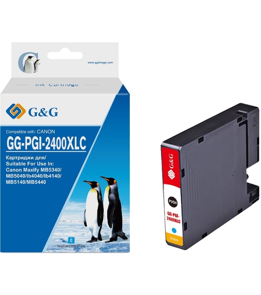 Картридж струйный G&G GG-PGI-2400XLC (PGI-2400XL C) голубой (20.4 мл) для Canon Maxify iB4040/iB4140/МВ5040/MB5140/МВ5340/MB5440