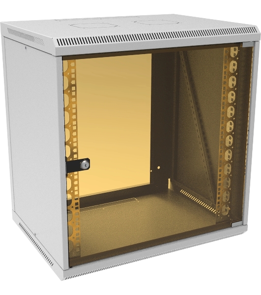 Шкаф коммутационный Suprlan (05-1203) настенный 12U 600x450мм пер.дв.стекл направл.под закл.гайки 70кг RAL 7035 385мм 21.94кг 620мм