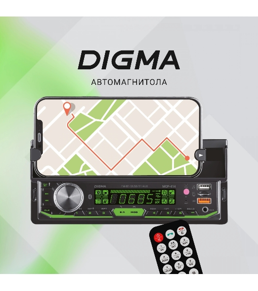 Автомагнитола Digma MCP-414, 1 DIN, Bluetooth, USB Type-A, AUX, пульт ДУ