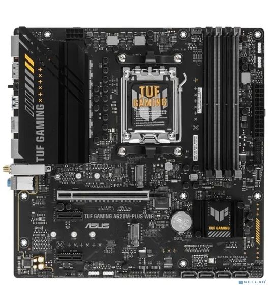 Материнская плата ASUS TUF GAMING A620M-PLUS WIFI, AM5, AMD A620, 4xDDR5, 4xSATA, 2xM.2, 1xPCIe 4.0 x16, 2xPCIe x1, 2xDP, 1xHDMI, 1x 2.5Gb LAN, 4xUSB-A 2.0, 2xUSB-A 3.2 Gen 1, 3x3.5 мм, 7.1, mATX