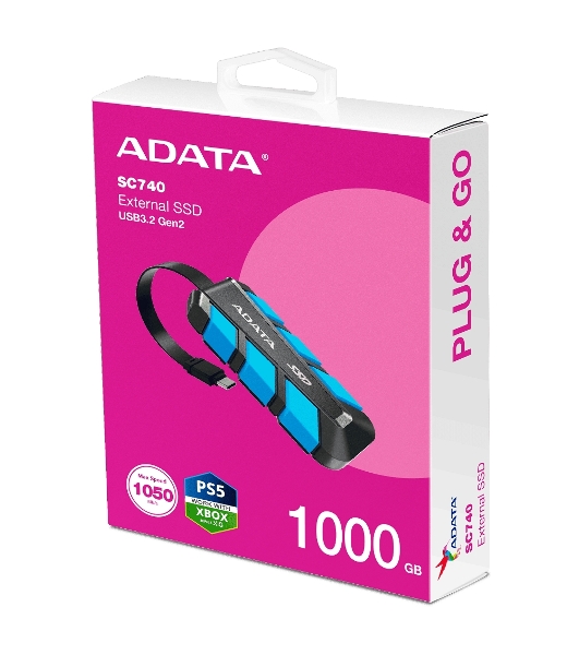 Внешний SSD ADATA SC740, 1TB, USB 3.2 Gen 2 Type-C, R/W 1050/1000, синий