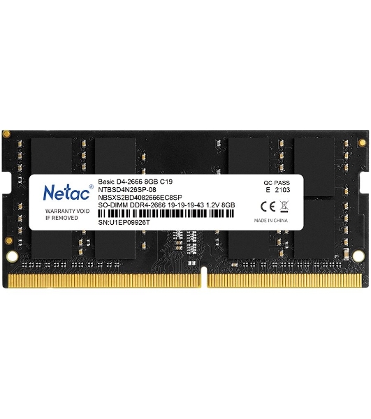 Оперативная память NETAC Basic, DDR4, 8GB (1x8GB), 2666MHz, CL19, SO-DIMM