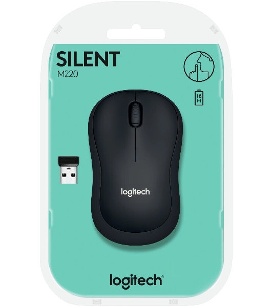 Мышь беспроводная Logitech M220 SILENT черный/серый, 1000 dpi, радиоканал, USB, кнопки - 3
