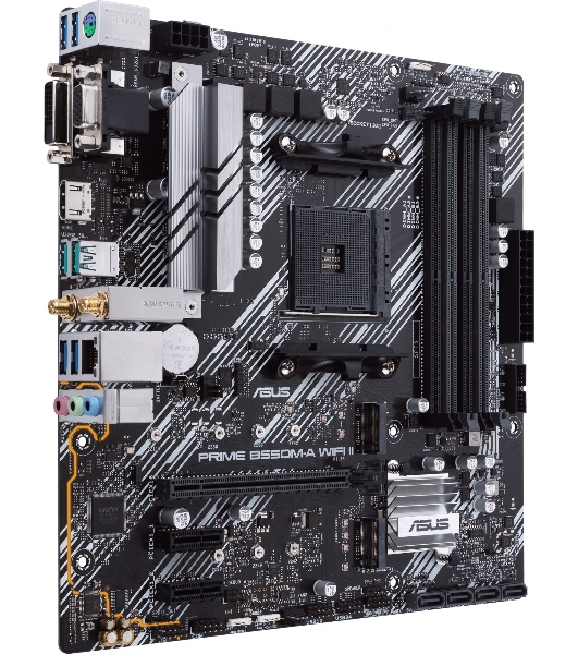 Материнская плата ASUS PRIME B550M-A WIFI II, AM4, AMD B550, 4xDDR4, 4xSATA, 2xM.2, 1xPCI-E 4.0 x16, 2xPCI-E x1, 1xDVI-D, 1xHDMI, 1xVGA, 1x 1Gb LAN, 2xUSB-A 3.2 Gen 2, 4xUSB-A 3.2 Gen 1, 3x3.5 мм, 7.1, Micro-ATX