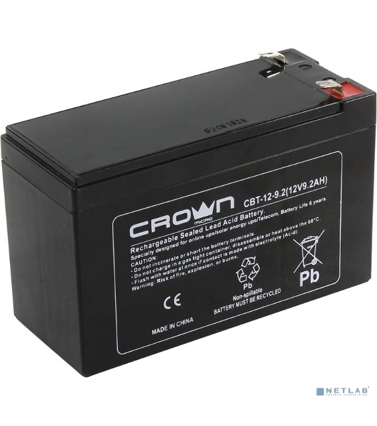 Батарея для ИБП CROWN CBT-12-9.2 (12V 9.2Ah) F2 срок службы 5 лет