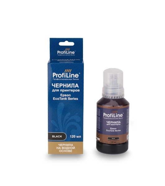 Чернила ProfiLine для принтеров Epson EcoTank 1100/1120/1140/1170/1180/1810/2120/2140/M2170/2700/2710/2711/2712/2714/2715/2720/2726/2750/2810/2811/2812/2814/2815/2820/2821/2826/L3110/3111/3150/3140/3160/3170/3180/3750/L4150/4156/416084700/4750/4800/6160/6170/6190/L6176/7700/7750/7160/7180/L7188/8500/8550/14150 на водной основе type-2 черный 120 мл