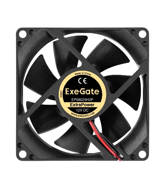 Вентилятор 12В DC ExeGate ExtraPower EP08025H2P (80x80x25 мм, Hydraulic bearing (гидродинамический), 2pin, 2800RPM, 24dBA)