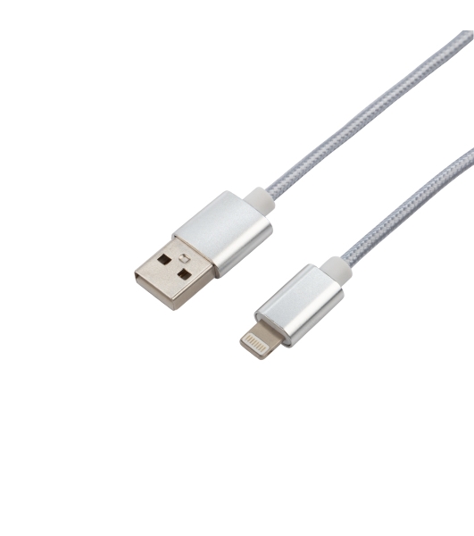 Кабель Rexant USB-Lightning 1 м, серебристая нейлоновая оплетка