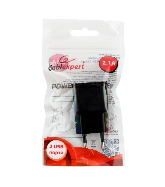 Сетевое зарядное устройство Cablexpert MP3A-PC-12 100/220V - 5V USB 2 порта, 2.1A, черный