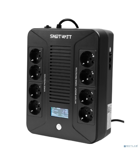 Источник бесперебойного питания SMARTWATT UPS SAFE PRO LCD 600 Line-interactive 600VA/360W Brick (Euro x8, USB, RJ11/RJ45 protection, LCD, 275x210x9