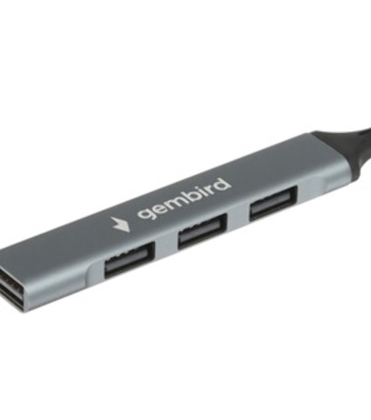Разветвитель USB2.0 Gembird UHB-C201, 4xUSB2.0, кабель Type-C 10 см, алюминий, пакет