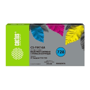 Картридж струйный Cactus CS-F9K16A (728XXL) пурпурный (300 мл) для HP DesignJet T730, T830