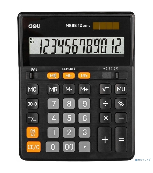 Калькулятор настольный Deli EM888 черный 12-разр.