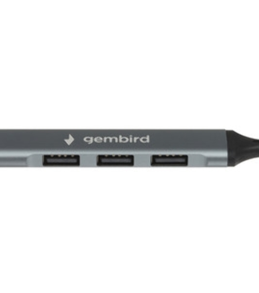 Разветвитель USB2.0 Gembird UHB-C201, 4xUSB2.0, кабель Type-C 10 см, алюминий, пакет