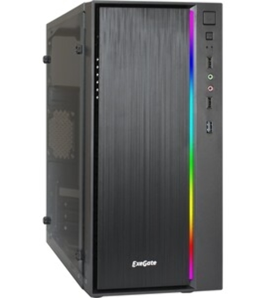 Компьютерный корпус Miditower ExeGate EVO-9211-500NPX (ATX, БП 500NPX с вент. 12см, с окном, 2хUSB+1хUSB3.0, HD аудио, черный, 1 вент. с RGb подсветкой)