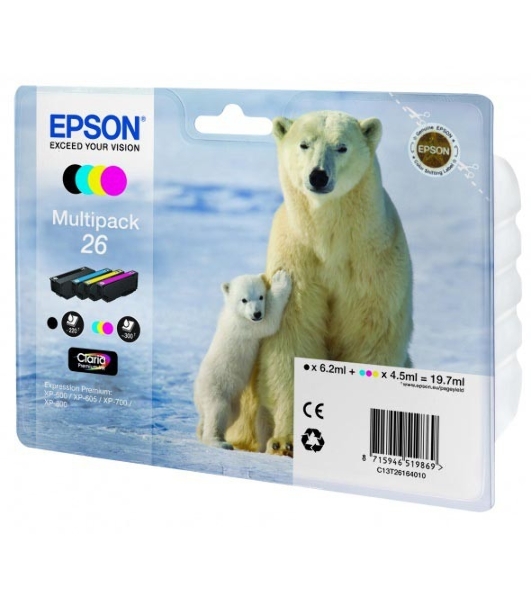 Картридж струйный Epson C13T26164010 черный/голубой/желтый/пурпурный набор карт. (200 стр 17 мл ) для Epson XP-600/605/700/710/800