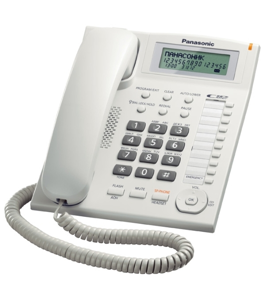 Телефон проводной Panasonic KX-TS2388RUW белый индикатор вызова,повторный набор последнего номера,4 уровня громкости звонка