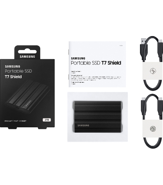 Внешний SSD Samsung T7 Shield, 2TB, USB 3.2 Gen 2 Type-C, R/W 1050/1000, черный