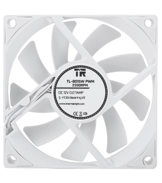 Вентилятор корпусный Thermalright TL-8015W (80x80x15mm, 4-pin PWM, 28.4CFM, 23.3dBA, 2200RPM, White)