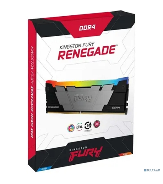 Оперативная память Kingston Fury Renegade, DDR4, 8Gb (1x8GB), 3200MHz, CL16, DIMM, с радиатором, серебристый, RGB, черный