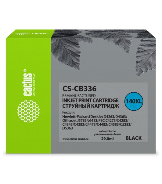 Картридж струйный Cactus CS-CB336 №140XL черный (29 мл.) для HP DJ D4263/D4363/DJ J5783/J6413/PSC C4273/C4283/C4343/C4383/C4473/C4483/C4583/C5283/D5363