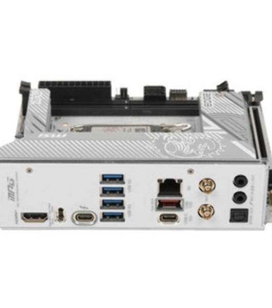 Материнская плата MSI MPG B860I EDGE TI WIFI, LGA 1851, Intel B860, 2xDDR5 (до 128 ГБ), 2xSATA, 2xM.2 (1xPCIe 5.0, 1xPCIe 4.0/SATA), 1xPCIe 5.0 x16, 1xHDMI, 1x5Gb LAN, Wi-Fi 7, Bluetooth 5.4, 1xUSB-C 40Gbps (Thunderbolt 4), 1xUSB-C 10Gbps, 1xUSB-A 10Gbps, 4xUSB-A 5Gbps, 2xUSB-A 2.0, 3x3.5 мм + S/PDIF оптический, 7.1, белый/серебристый, Mini-ITX