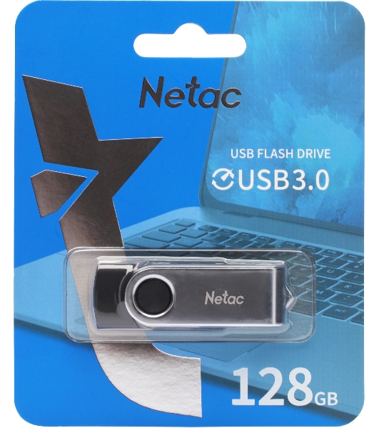 Флешка USB Netac U505 (NT03U505N-128G-30BK), 128Gb, USB 3.0, R/W 110/45, черный/серебристый