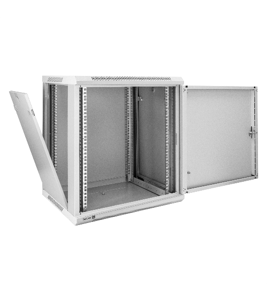 Шкаф телекоммуникационный 19' настенный 12U ExeGate EC-WM-12U.450.M.GREY (19', 12U, 600x450x635 мм (ШхГхВ), передняя дверь металл, съемные боковые панели, пыле- и влагозащита IP23, светло-серый RAL 7035)
