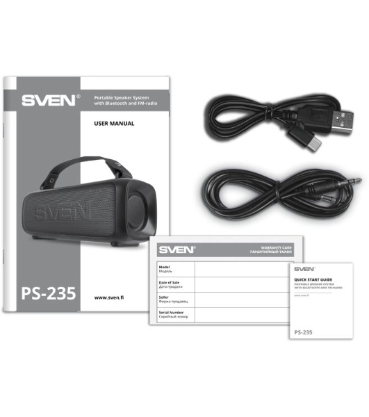 Портативная колонка SVEN PS-235 черный 12W 2.0 BT 3600mAh