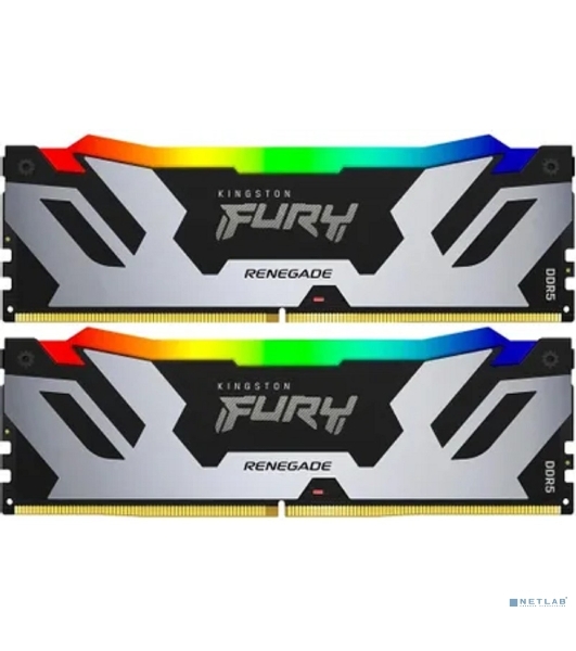 Оперативная память Kingston Fury Renegade, DDR5, 96Gb (2x48Gb), 6400MHz, CL32, DIMM, с радиатором, RGb, серебристый
