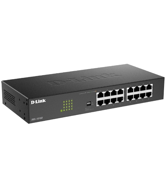 Коммутатор D-Link DGS-1016D/J1A, 16×1 Гбит/с, неуправляемый