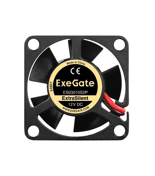 Вентилятор 12В DC ExeGate ExtraSilent ES03010S2P (30x30x10 мм, Sleeve bearing (подшипник скольжения), 2pin, 8000RPM, 18dBA)
