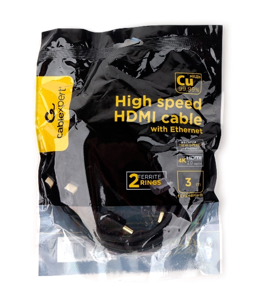 Кабель HDMI Cablexpert CCF2-HDMI4-10, 19M/19M, v2.0, медь, позол.разъемы, экран, 2 фер.кольца, 3м, черный, пакет