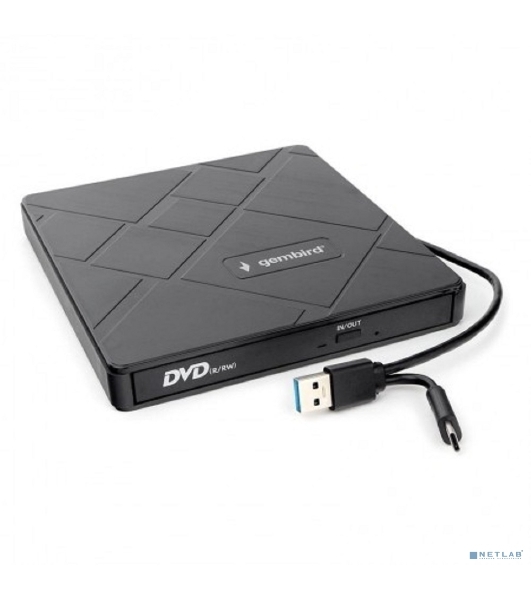 Оптический привод внешний со встроенным кардридером и хабом Gembird DVD-USB-04 пластик, черный