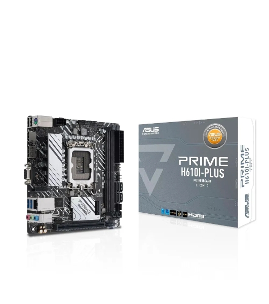 Материнская плата ASUS PRIME H610I-PLUS-CSM, LGA 1700, Intel H610, 2xDDR5, 4xSATA, 1xM.2 PCIe 3.0 x4, 1xPCIe 4.0 x16, 1xHDMI, 1xDP, 1xVGA, 2xUSB-A 3.2 Gen 1, 2xUSB-A 2.0, 1x 1Gb LAN, 3x3.5 мм, 7.1, Mini-ITX