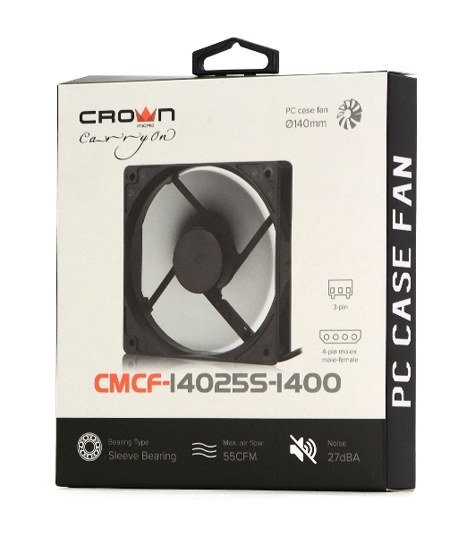 Вентилятор для корпуса Crown CMCF-14025S-1400 черный, 140 мм, 1200 об/мин, 27 дБ, 3 pin