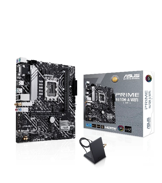 Материнская плата ASUS PRIME H610M-A WIFI, LGA 1700, Intel H610, 2xDDR5, 4xSATA, 2xM.2, 1xPCIe 4.0 x16, 1xDP, 1xHDMI, 1xVGA, 1x1Gb LAN, 1xUSB 3.2 Gen 2, 4xUSB 2.0, 3x3.5 мм, 7.1, mATX
