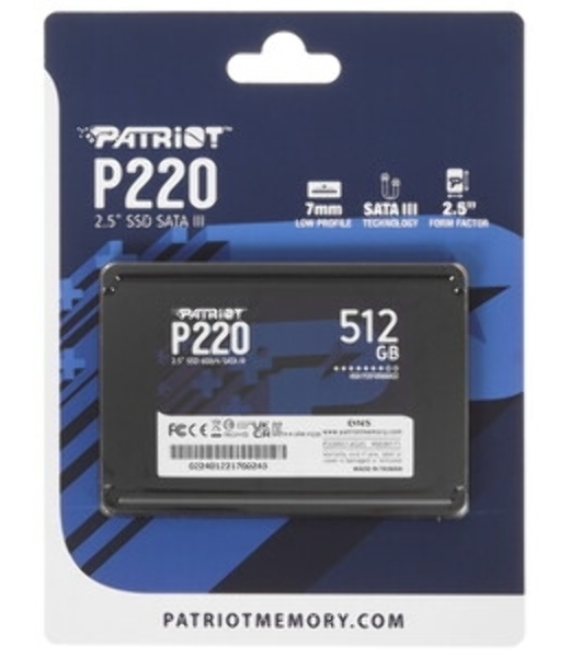 Накопитель SSD Patriot P220, 512Gb, SATA III, 2.5', R/W 550/500