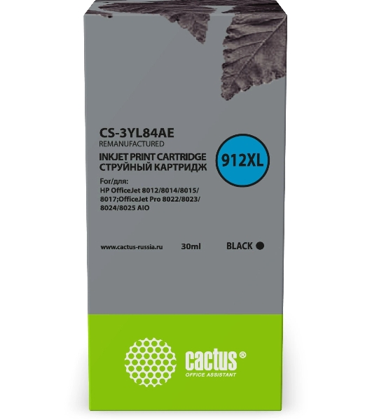 Картридж струйный Cactus CS-3YL84AE 912XL (есть ограничения по прошивке) черный (30 мл) для HP OfficeJet 8012/8014/8015/8017;OfficeJet Pro 8022/8023/8024/8025 AIO