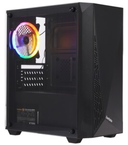 Компьютерный корпус Minitower ExeGate Mistery R2-NPX600 (mATX, БП 600NPX с вент. 12 см, 2*USB+1*USB 3.0, аудио, черный, 1 вент. 12см с RGb подсветкой и полоса на передней панели, боковая панель - закаленное стекло)