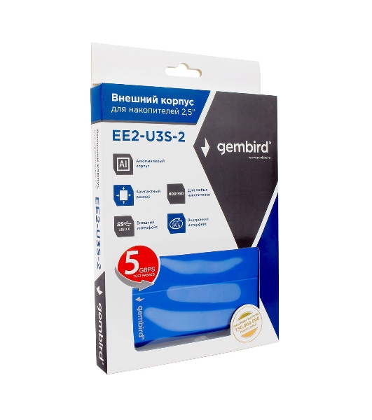 Внешний корпус 2.5' Gembird EE2-U3S-2-B, синий, USB 3.0, SATA, металл