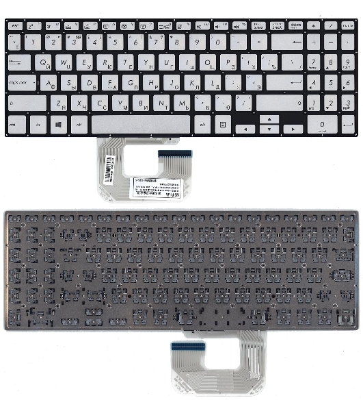 Клавиатура для ноутбука Asus UX561UA Q505UA серебристая без рамки, с подсветкой