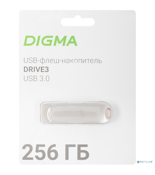 Флешка USB Digma DRIVE3 (DGFUM256A30SR), 256Gb, USB 3.0, R/W 120/50, серебристый