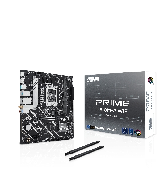 Материнская плата ASUS PRIME H810M-A WIFI, LGA 1851, Intel H810, 2xDDR5, 4xSATA, 2xM.2, 1xPCIe 4.0 x16, 1xPCIe x1, 1xDP, 1xHDMI, 1x1Gb LAN, Wi-Fi, 4xUSB 2.0, 2xUSB 3.2 Gen 2, 3x3.5 мм, 7.1, Micro-ATX