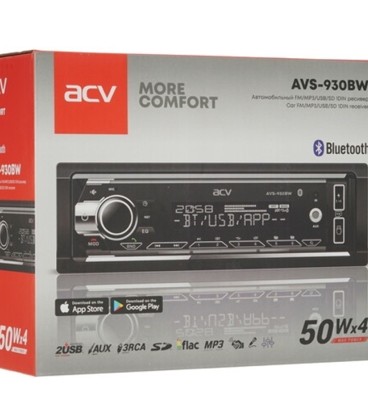 Автомагнитола ACV AVS-930BW, 1 DIN, Bluetooth, USB Type-A, AUX