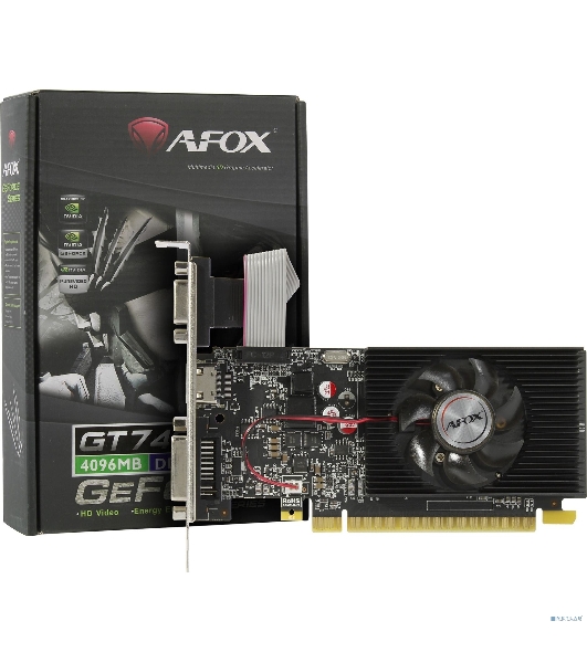 Видеокарта AFOX GeForce GT 740 Low Profile 4Gb (AF740-4096D3L3) 128Bit DVI HDMI VGA, Single fan