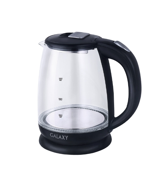 Чайник электрический Galaxy Line GL 0554, черный, стекло, 2000 Вт, 1,8 л, LED-подсветка, шкала уровня воды, корпус из термостойкого стекла