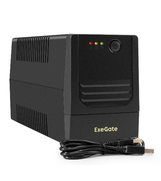 Источник бесперебойного питания ExeGate Power NB-850.LED.AVR.2SH.USB (850VA/510W, LED, AVR, 2*Schuko, USB, батарея 12V 9Ah, черный)